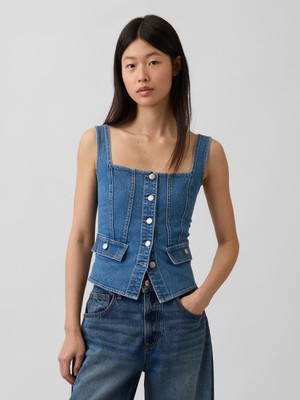 Gap Kadın Açık Mavi Denim Cepli Korse Bluz