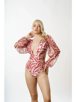 D Lingerie Rouge Brique Şifon Kollu Mayokini- DM3951