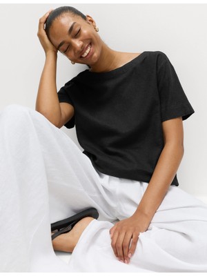 Marks & Spencer Keten Karışımlı Scoop Yaka T-Shirt