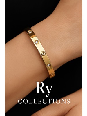 Ry Collections 316L Çelik Zirkon Taşlı Paslanmaz Gold Bileklik
