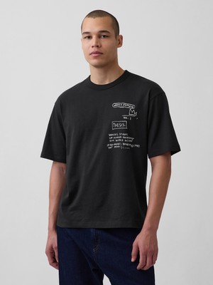 Gap Erkek Siyah Jean-Michel Basquiat Oversized T-Shirt