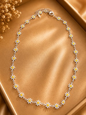 Jammy Jewerly Papatya Detaylı Gümüş Renk Kolye