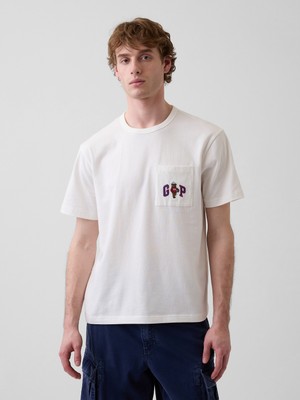 Gap Erkek Beyaz Relaxed Branan Bear Logo T-Shirt