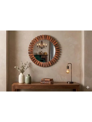 Vivense Dfn Wood Flower Ceviz Rengi Ahşap Yuvarlak Ayna, 80X80 cm