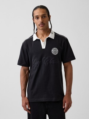 Gap Erkek Siyah Relaxed Gap Logo Rugby Polo T-Shirt