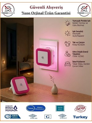 Cata Fotoselli Gece Lambası - Sensörlü Gece Lambası - Orjinal Ürün - Pembe Işık