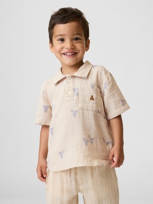 Gap Erkek Bebek Bej Pamuk Gauze Baskılı Polo T-Shirt