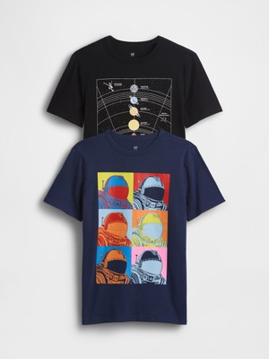 Gap Erkek Çocuk Siyah Grafik Baskılı T-Shirt (2’li)
