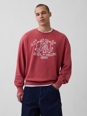 Gap Erkek Koyu Kırmızı Keith Haring Heavyweight Logo Sweatshirt
