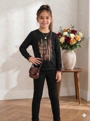Stsahra  Kız Çocuk Siyah Sweatshirt