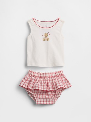 Gap Bebek Beyaz Baby Brannan Bear Atlet & Ekose Şort Takımı