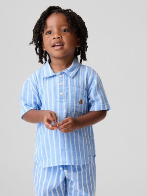 Gap Erkek Bebek Mavi Pamuk Gauze Baskılı Polo T-Shirt