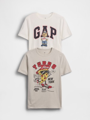 Gap Erkek Çocuk Kırık Beyaz Grafik Baskılı T-Shirt (2’li)