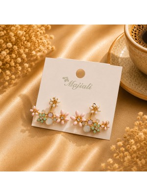 Jammy Jewerly Çiçek Detaylı Renkli Taşlı Kadın Küpe