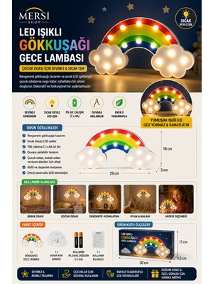 Mersi Shop LED Işıklı Gökkuşağı Gece Lambası | Dekoratif Duvara Asılabilir Çocuk Odası Lambası