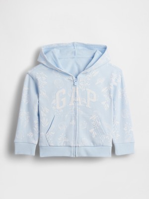 Gap Kız Bebek Mavi Relaxed Logo Fransız Havlu Kumaş Fermuarlı Sweatshirt