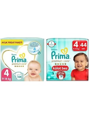 Vuralsin38 Bebek Bezi Premium Care 4 Beden 126 Adet Maxi Aylık Fırsat Paketi & Bebek Bezi Premium Care Külot Bez 4 Numara 44 Adet Ikiz Paket