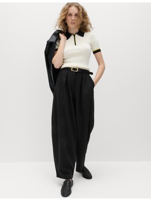 Marks & Spencer Pile Detaylı Tapered Fit Kadın Pantolon