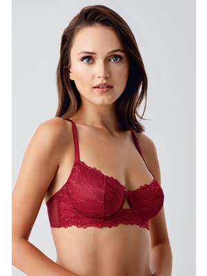 NEWBRA LINGERIE Kadın Balenli Dantel Detaylı C Kap Sütyen - Bordo