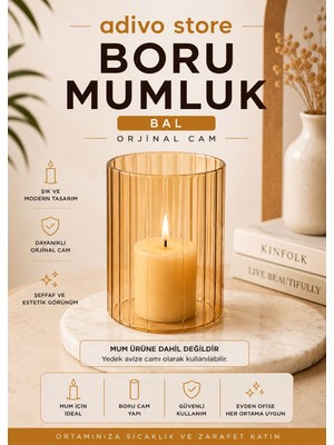 Adivo Store Bal Renk Boru Mumluk ve Yedek Avize Camı 15 cm x 10 cm Orijinal Cam