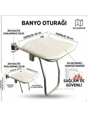 MAYAGLORY Engelli Duş Oturağı - 304 Kalite Paslanmaz Çelik, Duvara Monte Yaşlı ve Bedensel Engelli Banyo Taburesi, Hasta Duş Oturağı Engelli Tutacağı