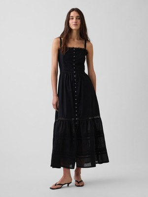Gap Kadın Siyah Eyelet Tiered Maxi Elbise
