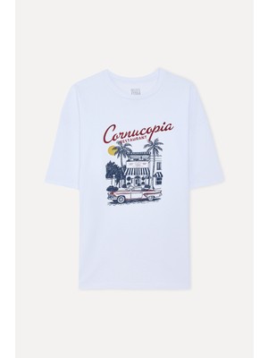 Mudo Erkek Beyaz Baskılı Oversize T-Shirt