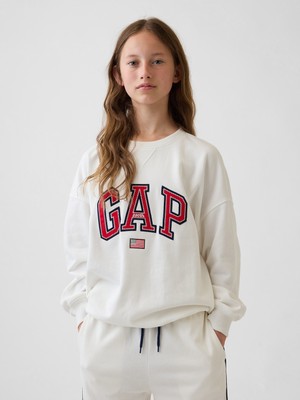 Gap Kız Çocuk Beyaz Vintagesoft Terry Oversized Grafik Baskılı Sweatshirt