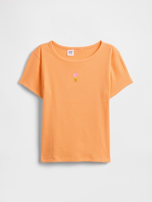 Gap Kız Çocuk Turuncu Fitilli Bisiklet Yaka T-Shirt