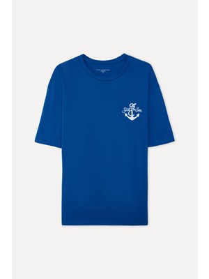 Mudo Erkek Mavi Nakışlı Bisiklet Yaka T-Shirt