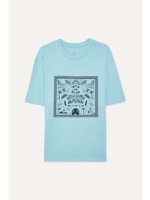 Mudo Erkek Mavi Baskılı Comfort Fit Bisiklet Yaka T-Shirt