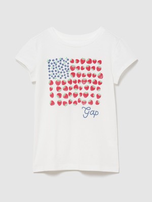 Gap Kız Çocuk Beyaz Grafik Baskılı T-Shirt