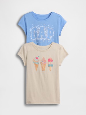 Gap Kız Çocuk Bej Grafik Baskılı T-Shirt (2’li)
