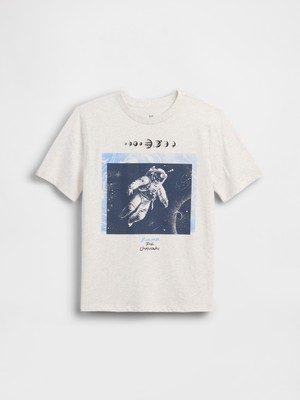 Gap Erkek Çocuk Kırık Beyaz Grafik Baskılı T-Shirt