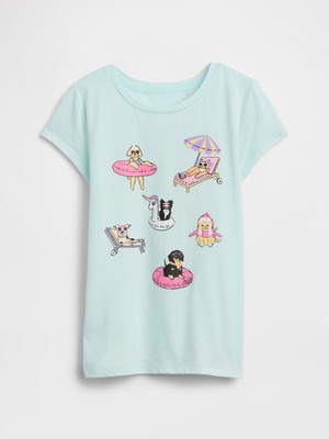 Gap Kız Çocuk Açık Mavi Grafik Baskılı T-Shirt