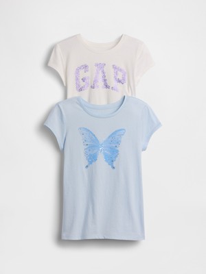 Gap Kız Çocuk Açık Mavi Grafik Baskılı T-Shirt (2’li)