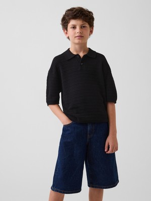 Gap Erkek Çocuk Siyah Relaxed Triko Polo T-Shirt