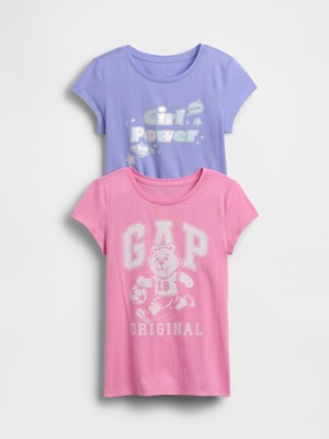 Gap Kız Çocuk Pembe Grafik Baskılı T-Shirt (2’li)