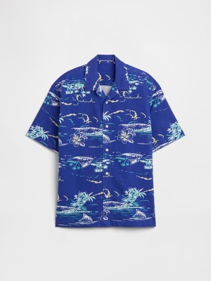 Gap Erkek Çocuk Mavi Kids Textured Vacay Gömlek