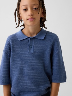 Gap Erkek Çocuk Mavi Relaxed Triko Polo T-Shirt