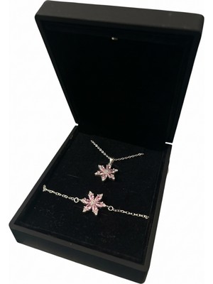 Anka Mücevherat Işıklı Kutuda 925 Ayar Gümüş Lotus Set Kadın Set (Pudra)