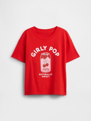 Gap Kız Çocuk Kırmızı Relaxed Grafik Baskılı T-Shirt