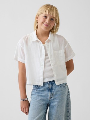 Gap Kız Çocuk Beyaz Sheer Relaxed Crop Bluz