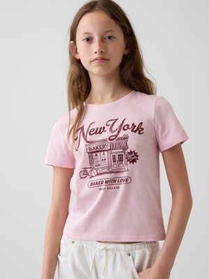 Gap Kız Çocuk Açık Pembe Grafik Baskılı T-Shirt