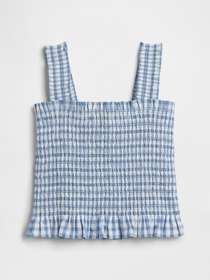 Gap Kız Çocuk Lacivert Smocked Peplum Bluz