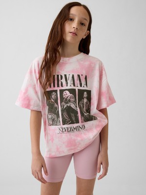 Gap Kız Çocuk Açık Pembe Nirvana Oversized T-Shirt