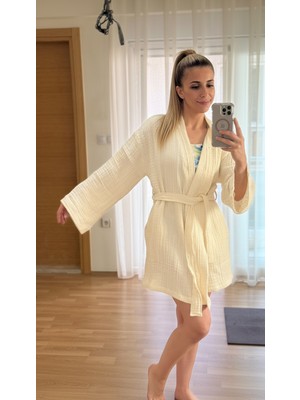 Taraaura Wellness %100 Pamuk 4 Katlı Müslin Kimono – Yoga, Spa, Plaj ve Günlük Kullanım