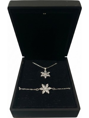 Anka Mücevherat Işıklı Kutuda 925 Ayar Gümüş Lotus Set Kadın Set (Beyaz)