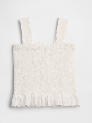 Gap Kız Çocuk Beyaz Smocked Peplum Bluz