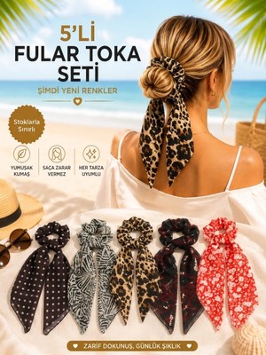 My Takı Store Yazlık Kadın Fularlı Lastikli Simit 5 Li Toka Seti